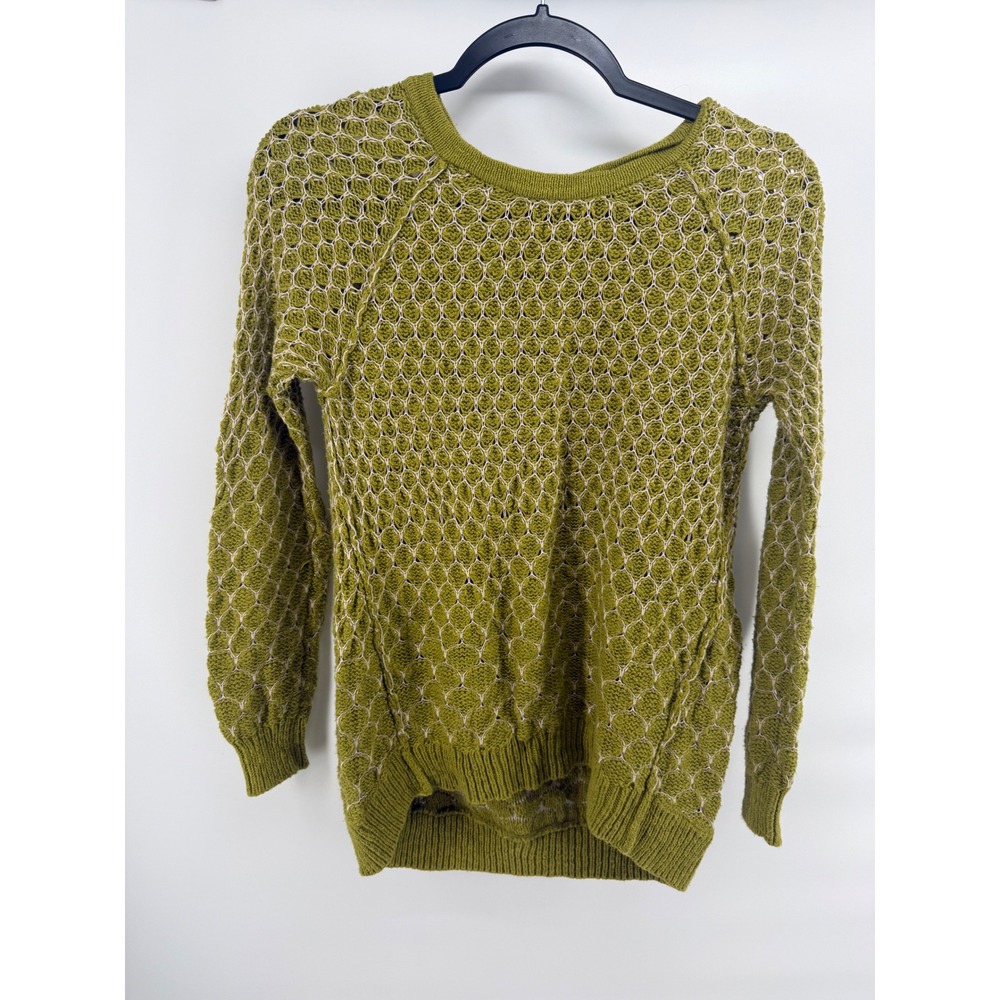 Moth Anthropologie Olive Green Honeycomb Knit Back Zip Cotton Sweater Small